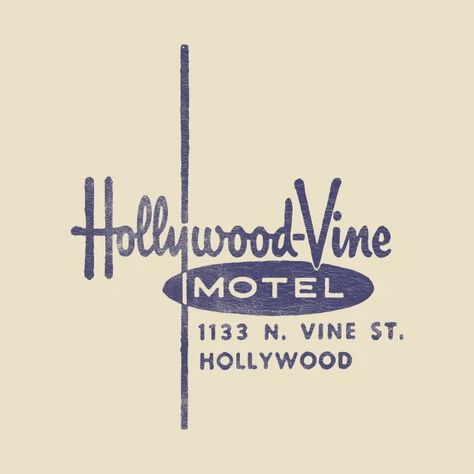 Hollywood & Vine Motel - Vintage Motel - T-Shirt | TeePublic Motel Graphic Design, Vintage Bar Matchbook, Vintage Matchbook Design, Vintage Motel Signs, Vintage Hotel Logo, Vintage Hotel Branding, Mid Century Branding, Vintage Motel Aesthetic, Motel Branding