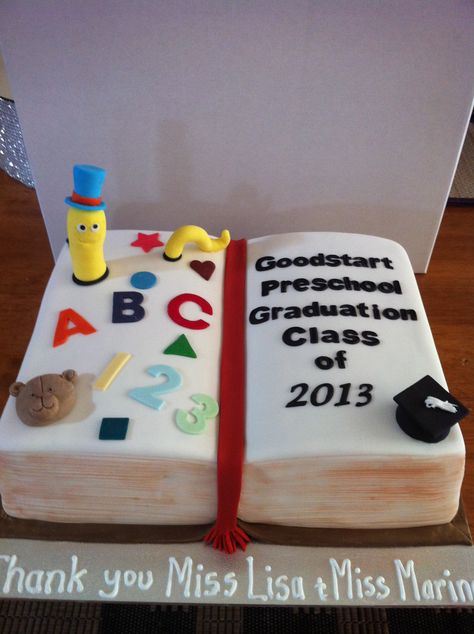 Graduation Book Cake, Pre School Graduation, Preschool Graduation Cake, Kindergarten Graduation Decorations, Open Book Cakes, Farewell Cake, Graduation Book, Book Cakes, Book Cake