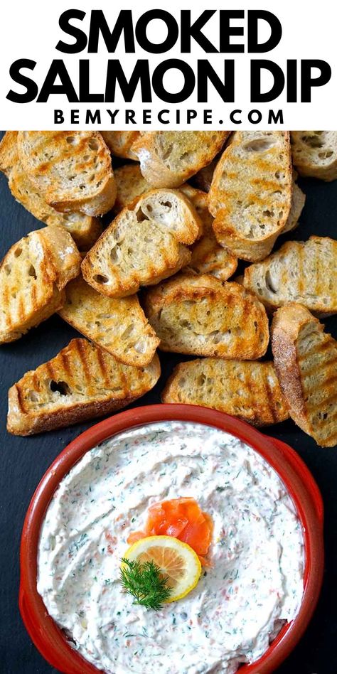 Smoked Salmon Dip with Dill, Chives, and Capers Smoked Salmon Snack Ideas, Cold Smoked Salmon Recipes, Smoked Trout Dip, Sundried Tomato Recipes, Salmon Snack, Salmon Dip Recipes, Smoked Salmon Cream Cheese, Baguette Slices, Salmon Dip