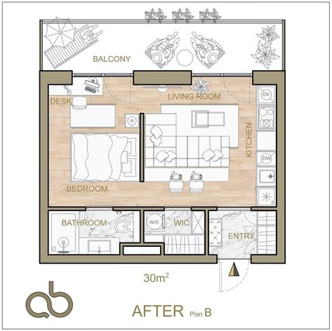 AB Design | Another one micro apartment. You have to fit all functional needs using every inch of floor plan in the best way. Which one is better for… | Instagram 35m2 Apartment Design, Micro Apartment Floor Plans, Small Apartment Floor Plan, Mini Apartment Design, Small Apartment Plans, Micro Living, Interior Architecture Sketch, Tiny House Living Room, Apartment Plan