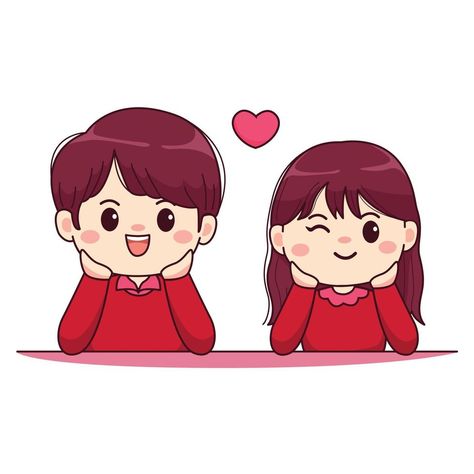 Valentines day cute couple kawaii chibi character design Chibi Character Design, Couple Kawaii, Chibi Couple, Cute Couple Cartoon, Chibi Characters, Creative Fonts, Kawaii Chibi, Cute Love Cartoons, Couple Cartoon