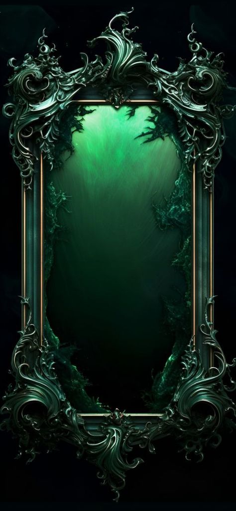 Green Clock Aesthetic, Green Goth Wallpaper, Green Gothic Aesthetic, Green And Silver Background, Shades Of Green Aesthetic, Green And Silver Wallpaper, Slytherin Background, Slytherin Aesthetic Wallpaper, Frames Design Graphic