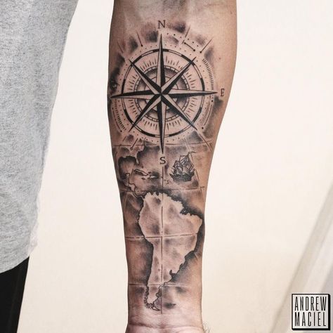 Compas Tattoo, Nautical Tattoo Sleeve, Map Tattoo, Hipster Tattoo, Sailor Tattoos, Map Tattoos, Forarm Tattoos, Forearm Tattoo Design, Cool Forearm Tattoos