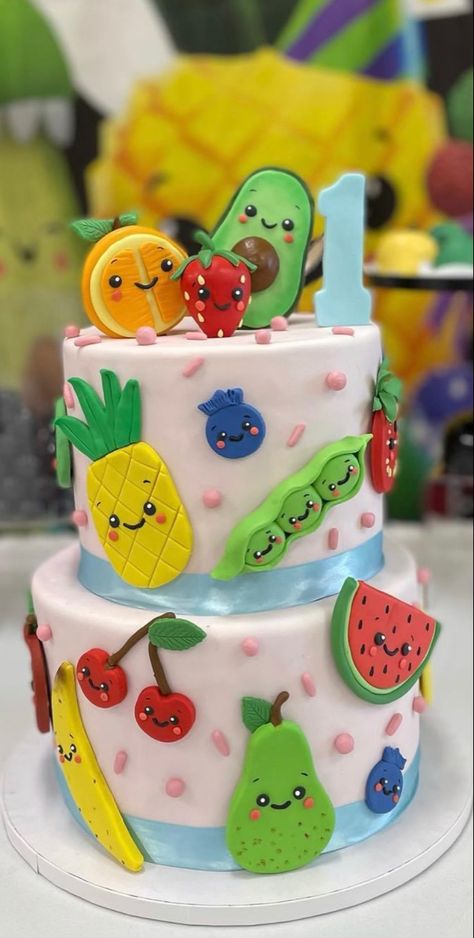 @embellishedsweets on instagram #heybearsensory #dancingfruit Fruits First Birthday Theme, 1st Birthday Fruit Theme, Dancing Fruit Theme Party, Fruit Theme 1st Birthday Party, Dancing Vegetables Party, Sweet One First Birthday Theme Fruit, Fruits Theme Cake, Birthday Cake Fruit Theme, First Birthday Hey Bear