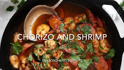 Chorizo Shrimp Recipes, Prawn And Chorizo, Shrimp And Polenta, Shrimp Seasoning, Shrimp Recipe, Shrimp Recipes, Polenta, 30 Minutes, Prawn Recipes