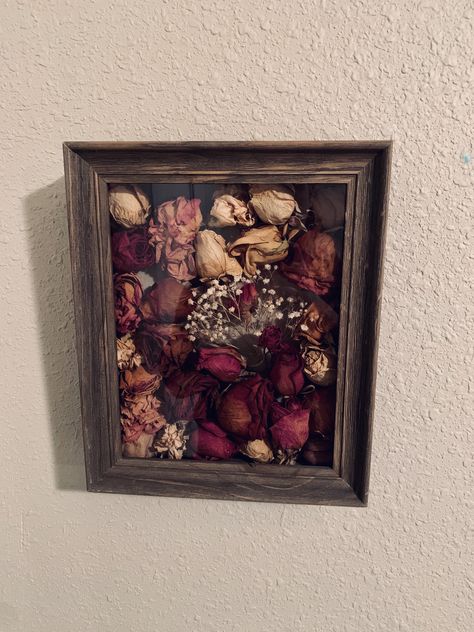 Fun with flowers died flowers wall decor shadowbox bedroom Died Flowers, Dried Flowers Wall, Pink Dried Flowers, Rose Flower Wall, Dead Flowers, Flowers Wall Decor, Diy Shadow Box, Drying Roses, Flower Shadow Box