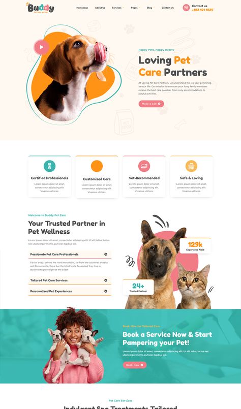 Pet Care Services Elementor Template Kit Dog Website Design, Pet Websites, Elementor Templates, Pet Advertising, About Us Page Design, Interactive Web Design, Web Design Typography, Woocommerce Themes, Steel Art