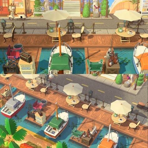 Animal Crossing Beach Boardwalk Code, Boardwalk Code Animal Crossing, Town Island Animal Crossing, Yatch Ideas Acnh, Pier Code Acnh, Acnh Harbour Ideas, Beach City Animal Crossing, Acnh Island Beach Ideas, Boardwalk Path Animal Crossing