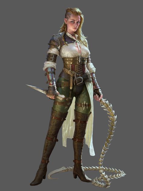 ArtStation - Bone Whip Warrior, dexiong gu Rogue Character, Half Elf, Dungeons And Dragons Classes, Female Armor, Heroic Fantasy, Female Character Concept, Dungeons And Dragons Characters, Fantasy Armor, Fantasy Warrior