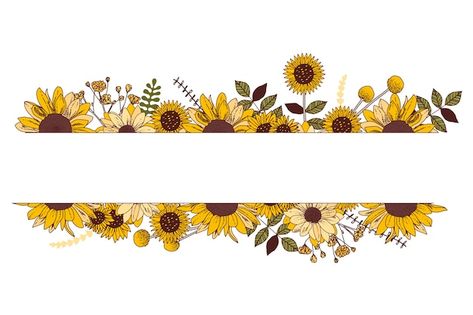 Sunflower Frame Background, Sunflower Header, Sunflower Border Design, Sunflower Border, Sunflower Frame, Hand Drawn Sunflower, Sunflower Sketches, Drawn Sunflower, Sunflower Images