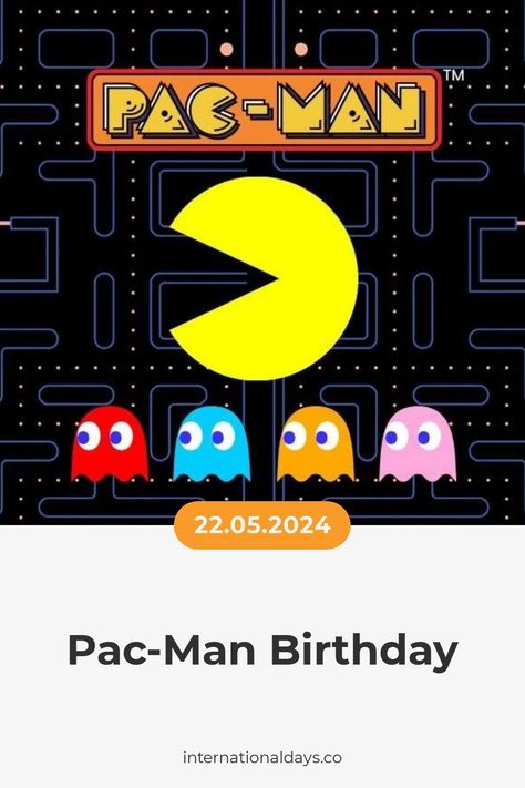 Pac-Man has been a beloved video game character for 40 years, bringing joy to people of all ages with its classic gameplay and iconic yellow pie shape! Fertility Day, United Nations Day, May Themes, Education Day, Poetry Day, Tree Day, Magic Day, Sustainable City, Dancing Day