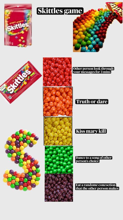 ❤️🧡💛💚💜 Skittles Challenge Sleepover, Skittles Game For Teens, Skittles Game, Fun Sleepover Activities, Fun Sleepover Games, Sleepover Things, Sleepover Games, Fun Sleepover Ideas, Sleepover Things To Do