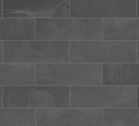 This slate tile is naturally resistant to stains and slips. Natural stone product contains a variation in color, texture, shading and veining. This item must be sealed prior to grouting and after grouting, using a premium penetrating sealer. Satori Midnight Fog 4-in x 12-in Matte Natural Stone Slate Stone Look Floor and Wall Tile (0.32-sq. ft/ Piece) | 1001-0430-0 Dark Stone Bathroom Floor, Montauk Black Slate Floor, Slate Tile Bathroom Floor, Slate Shower Ideas, Slate Backsplash Kitchen, Dark Gray Backsplash, Slate Bathroom Tile, Slate Floor Kitchen, Black Slate Floor