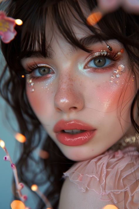 Garden Fairy Makeup Looks, Fae Aesthetic Makeup Looks, Fairy Makeup Looks, Fairy Core Makeup, Fairy Makeup Ideas, Faerie Makeup, Cottagecore Makeup, Fun Eyeliner, Makeup By Season