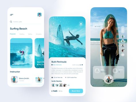 Surf App, Travel Website Design, Web Design Examples, Card Ui, Beach Clean Up, Good Advertisements, Mobile App Design Inspiration, Surf Design, Summer Surf