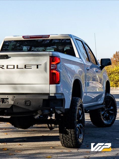 Rear angle photo of a white 2021 Chevy Silverado custom build 2021 Chevy Silverado, Chevrolet Trucks Silverado, Chevy Silverado Accessories, Silverado Accessories, Custom Silverado, Chevy 1500, Future Trucks, Lifted Chevy Trucks, Chevrolet Trucks