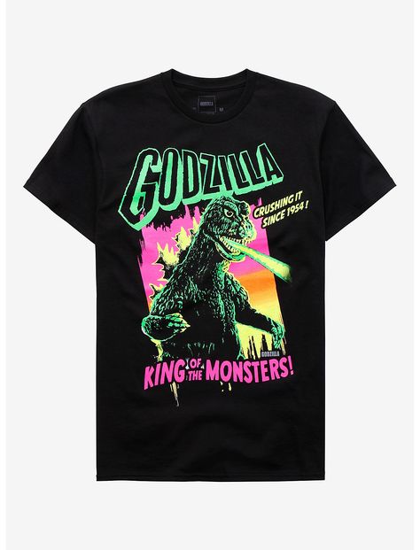 Godzilla King Of The Monsters Neon T-shirt Godzilla King Of The Monsters, Product Inspiration, Pop Culture Shirts, Merch Design, Dark Witch, Neon Shirts, Oversized Tees, Neon Outfits, T Shirt Image