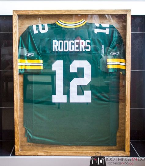 DIY Jersey Case, DIY Jersey frame, Jersey display case, framed jersey Diy Jersey Display, Football Jersey Display Ideas, Jersey Display Ideas, Diy Jersey, Jersey Frame, Jersey Display Case, Hockey Sweater, Jersey Display, Framed Jersey