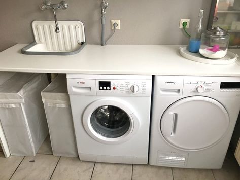 Willkommen in meiner Waschküche  – Die Hausmutter Laundry Storage Solutions, Laundry Room Hacks, Small Laundry Room Organization, Ikea Bathroom, Farmhouse Laundry, Farmhouse Laundry Room, Laundry Closet, Small Laundry Rooms, Diy Laundry