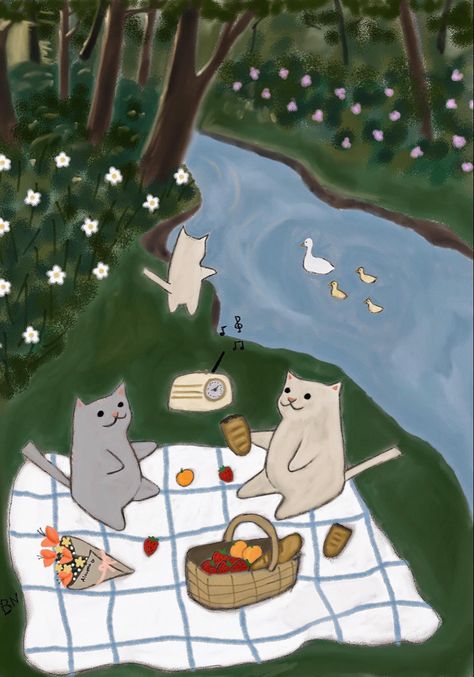 The Picnic, Mia 3, Cute Patterns Wallpaper, Cute Animal Drawings, Cute Images, Funky Art, Cat Drawing, Cute Cartoon Wallpapers, Pretty Art