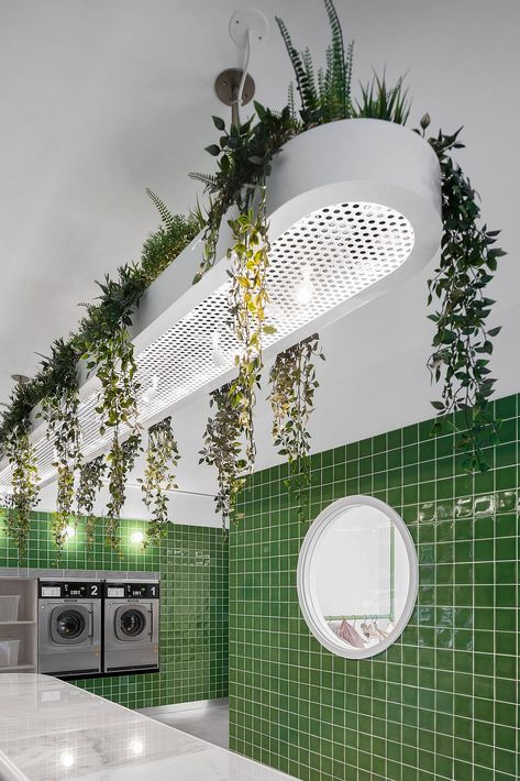 Lavandaria Morinha, A Modern Laundromat in Portugal - Gessato Modern Laundromat, Laundromat Design, Laundry Corner, Laundromat Ideas, Laundry Cafe, Laundry Bar, Laundromat Business, Self Service Laundry, Coin Laundry