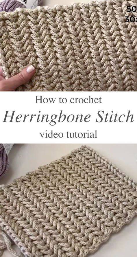 Herringbone Crochet Stitch, Crochet Herringbone Stitch, Herringbone Crochet, Crochet Herringbone, Herringbone Stitch Tutorial, Ornaments Crochet, Crochet Knit Stitches, Easy Crochet Stitches, Herringbone Stitch