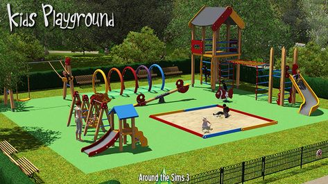 Sims 4 Cc Outdoor Playground, Sims Playground, Sims 4 Playground, Sims 4 Playground Cc, Sims Car, Lotes The Sims 4, Sims 3 Cc Finds, Toddler Slide, Sims 3 Mods