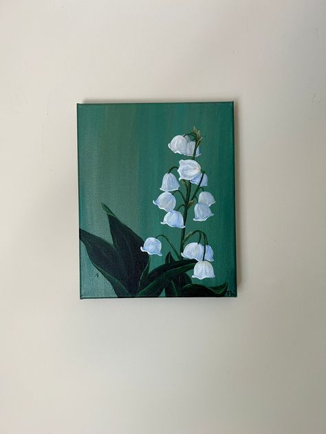 Lily Of Valley Painting, Lilies Of The Valley Painting, Easy Peaceful Paintings, Green And White Painting Ideas, Lily Of The Valley Acrylic Painting, Easy Lily Painting, Easy Acrylic Painting Ideas Nature, Room Painting Ideas Canvas, Painting Lily Of The Valley