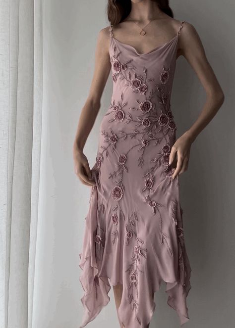 Vintage Silk Dress Aesthetic, Embroidered Slip Dress, Ethereal Fairy Dress, Fairy Slip Dress, Vintage Chiffon Dress, Pink Vintage Prom Dress, Vintage Pink Mini Dress, Etheral Dresses, Embroidered Dress Formal