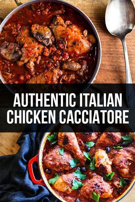 Authentic Italian Chicken Cacciatore Recipe via @nonnabox Italian Chicken Cacciatore, Italian Casserole, Chicken Sausage Recipes, Cacciatore Recipes, Chicken Cacciatore Recipe, Italian Pasta Recipes, Chicken Cacciatore, Italian Chicken, Diced Tomatoes