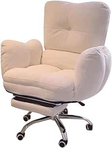 Lazy Sofa Gaming Chair Study Chair Ergonomic Office Chairs Recliner Chair for Bedroom, Home Office Desk Chairs Computer Chair Backrest Reclinable Desk Seat for Living Room (Color : Beige with footres Beige Chair Bedroom, Comfy Chair For Desk, Cozy Desk Chairs For Bedroom, Desk Chairs For Bedroom, Room Color Beige, Desk Chair Ideas, Home Study Rooms, Chair Study, Game Chairs