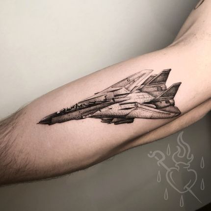 Fighter Jet Tattoo, Jet Tattoo, Tomcat F14, Navy Tattoos, Plane Pilot, Army Tattoos, F14 Tomcat, Single Line Tattoo, F-14 Tomcat