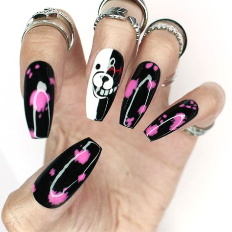 Danganronpa Nails, Gothic Gloves, Disney Acrylic Nails, Nail Designs Pictures, Black Acrylic Nails, Punk Nails, Romantic Nails, Gothic Nails, Anime Nails