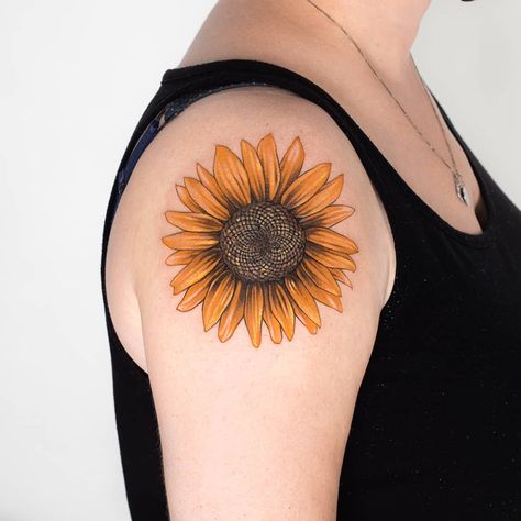 Tattoo Prague, Sunflower Tattoo Simple, Random Tattoos, Sunflower Tattoo Shoulder, House Tattoo, Tattoo On Shoulder, Sunflower Tattoos, Bad Tattoos, Jewelry Tattoo