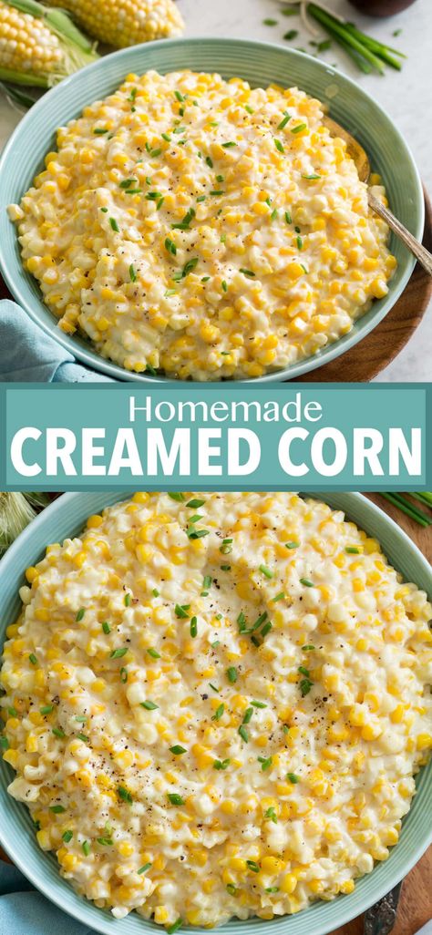 Creamy Corn Side Dish, Corn Sides, Cream Corn Recipe, Easy Creamed Corn, Homemade Cream Corn, Corn Side, Corn Recipes Side Dishes, Chicken For Dinner, Corn Side Dish