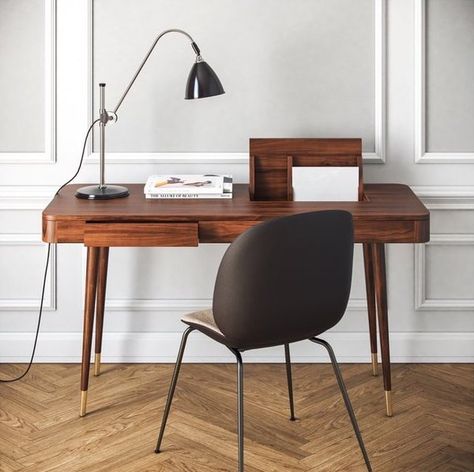 10 Midcentury Modern Desks That Double as Home Decor | Hunker Cheap Office Furniture, Modern Home Office Desk, Wood Writing, Mid Century Modern Desk, Window Ledge, Minimalist Desk, Solid Wood Desk, Modern Home Office, Wooden Desk