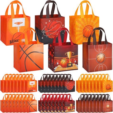 PRICES MAY VARY. Basketball Party Gift Bags: the package contains 60 pieces of basketball candy bags in 6 different styles, and each style has 10 pieces, enough quantities to meet your different needs for storing gifts at various parties Proper Capacity to Use: each of these basketball party favor snack bags measures approx. 7.8 x 7.8 x 5.9 inches/ 20 x 20 x 15 cm, allowing you to store gifts, candies, cards, pens, biscuits, crafts and so forth Considerate Material Adopted: these basketball bags Basketball Goodie Bags For Players, Basketball Basket Gift Ideas, Basketball Gift Bags, Handles Basketball, Basketball Party Favors, Basketball Theme Party, Basketball Bag, Locker Decorations, Basketball Party