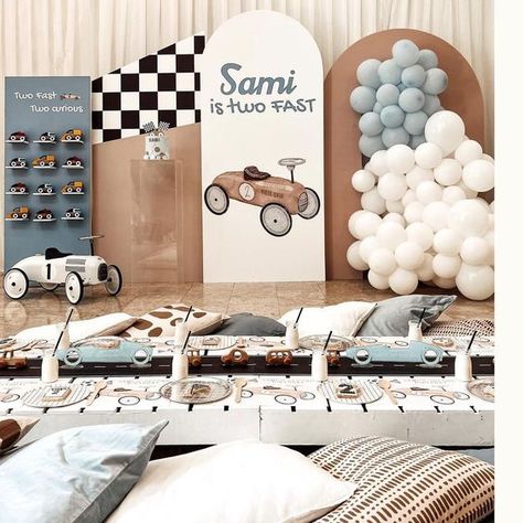 Neutral Car Theme Birthday, Fast Two Birthday Theme, Neutral Race Car Birthday, Baby Boy 1st Birthday Car Theme, Vintage Cars Birthday Party, Two Fast Decorations, Boys Birthday Party Theme, 1st Birthday Boy Car Theme, Race Birthday Theme