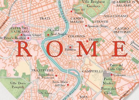 An detailed Map of Rome, Italy, showing main places, streets, areas, roads, landmarks and sights. Find out where is Rome and get great travel ideas! Map Of Rome, Italy Tourist, Rome Map, Rome Streets, Rome Attractions, Italy Destinations, Rome City, Tourist Map, Italy Map