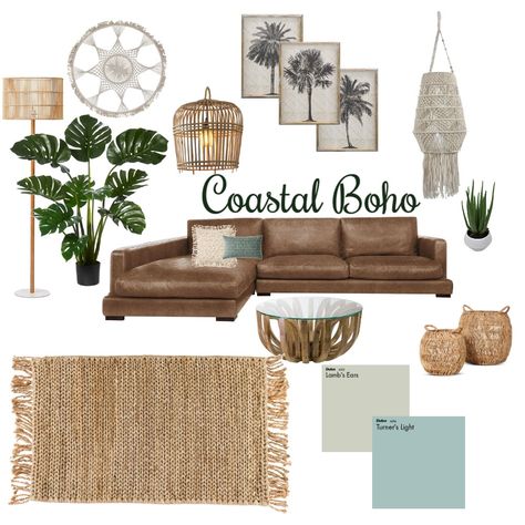 Brown leather lounge coastal styling Coastal Boho Living Room, Brown Leather Lounge, Brown Leather Couch Living Room, Brown Lounge, Brown Sofa Living Room, Leather Couches Living Room, Brown Living Room Decor, Brown Couch Living Room, Design Mood Board