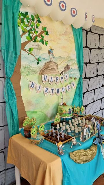 Zelda Party Activities, Zelda Bday Party, Zelda Botw Birthday Party, The Legend Of Zelda Birthday Party, Zelda Birthday Party Food, Zelda Themed Birthday Party, Breath Of The Wild Birthday Party, Legend Of Zelda Party Ideas, Link Birthday Party Zelda