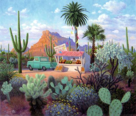 "Arizona Fruit Stand" ~ Stephen Morath Cactus Flower Painting, Cactus Indoor, Mosaics Art, Garden Cactus, Arizona Cactus, Arizona Landscape, Diamond Dotz, Fruit Stand, Desert Scene