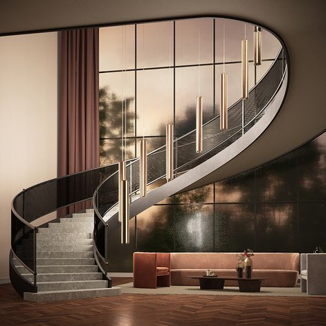 سلالم حلزونية, Staircase Modern, Sweeping Staircase, Round Stairs, درج السلم, Luxury Staircase, Casa Retro, Staircase Design Modern, Stairs Design Interior