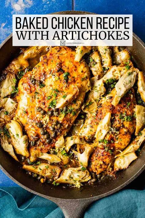 Artichoke chicken with baked chicken breasts, lemon, garlic and a white wine sauce. A gluten-free, easy weeknight chicken recipe! White Wine Artichoke Chicken, Sirt Recipes, Chicken With Artichoke Hearts, Chicken Artichoke Recipes, Easy Weeknight Chicken, Chicken Marbella, Baked Chicken Breasts, Weeknight Chicken, Cozy Dinners