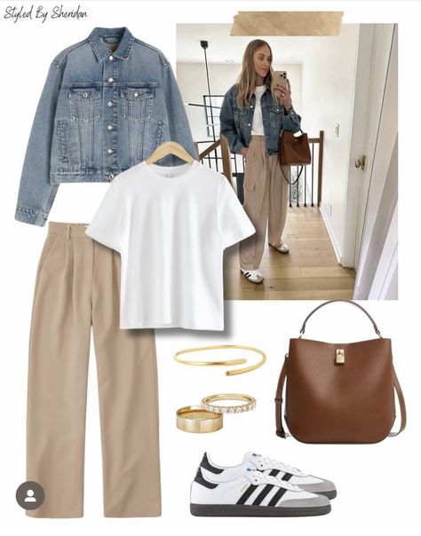 Saturday Summer Outfit, Beige Pants Outfit Fall, Over 50 Travel Outfits, Sambas Adidas Women Outfit Fall, Outfit Jeans Beige, Beige Pants Winter Outfit, Tan Dress Pants Outfit, Beige Jeans Outfit Winter, Beige Tshirt Outfits