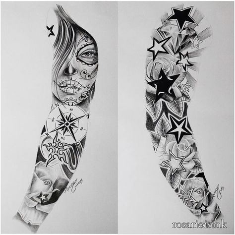 Full Arm Sleeve Tattoo, Mangas Tattoo, Tattoo Wallpaper, Tattoo Sites, Catrina Tattoo, G Tattoo, Tattoo Dotwork, Full Arm Tattoos, Tattoos Geometric