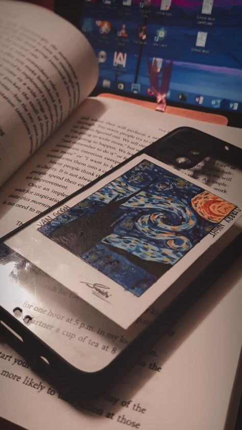 #phone #iphone #case #phoneaesthetics Starry Night Polaroid, Night Polaroid, Hand Painted Vans, Polaroid Painting, Phone Case Ideas, Painting Moon, Mini Polaroid, Van Gogh Inspired, Painted Vans