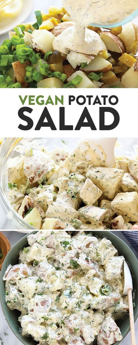 This vegan potato salad is light, bright, and delicious! Not only is this vegan potato salad delicious, but it is easy to make. All you need is vegan mayo, apple cider vinegar, lemon juice, dill, and chives for the best vegan potato salad sauce around town! Vegan Potato Salad, Apple Cider Vinegar Lemon, Vegan Potato Salads, Vegetarian Nutrition, Vegan Recipes Beginner, Vegan Mayo, Vegan Salad Recipes, Salad Sauce, Vegan Side Dishes