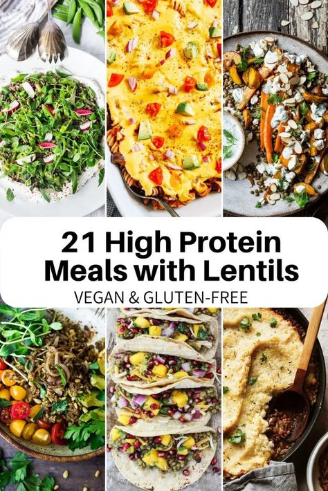 Meals With Lentils, Lentil Dinner, Summer Protein, Easy High Protein Recipes, High Protein Diet Recipes, Protein Vegan Meals, Vegan Lentil Recipes, High Protein Vegan Meals, Lentils Protein