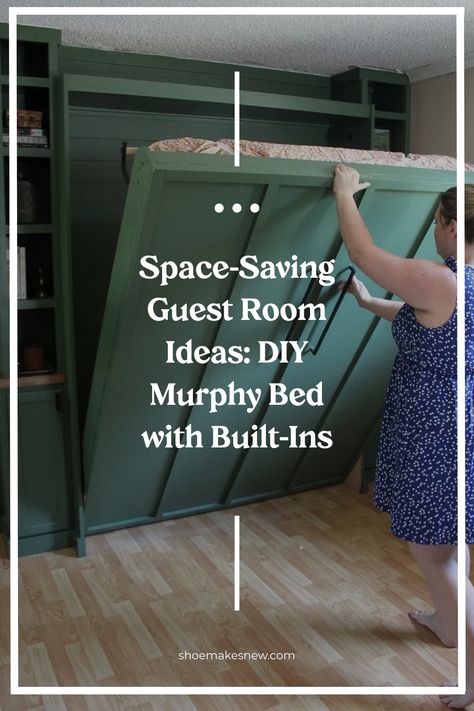 Person folding up a Murphy bed in a space-saving guest room. Campervan Murphy Bed, Murphy Bed Bookshelf, Murphy Bed Small Room, Kitchen Cabinets And Butcher Block, Built In Bunk Beds In Wall, Block Shelves, Butcher Block Shelves, Custom Murphy Bed, Murphy Bed Office